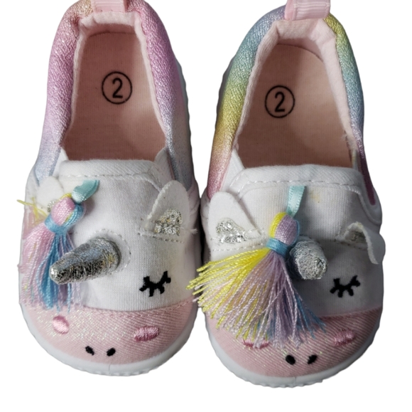 Fancy Magical Rainbow Ombre Glitter Tassels Unicorn Giftable Sneakers size 2 - Picture 6 of 7